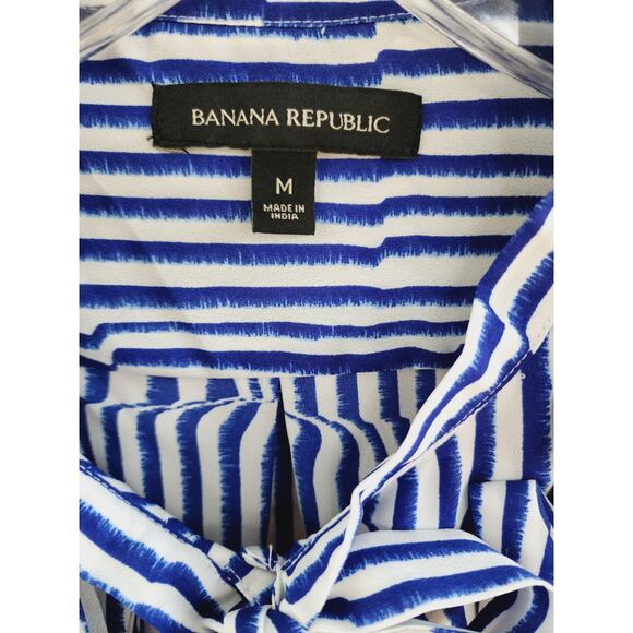 Banana Republic Elise Flutter Striped Blouse Medium Royal Blue Tie Neck Nautical - Picture 4 of 7